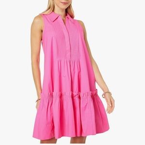 Sleeveless Pink Tiered Shirt Dress